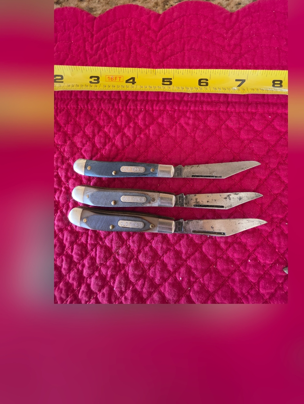 Schrade Old Timer Folding Pocketknives - Set of 3 Black & Brown Handles Vintage